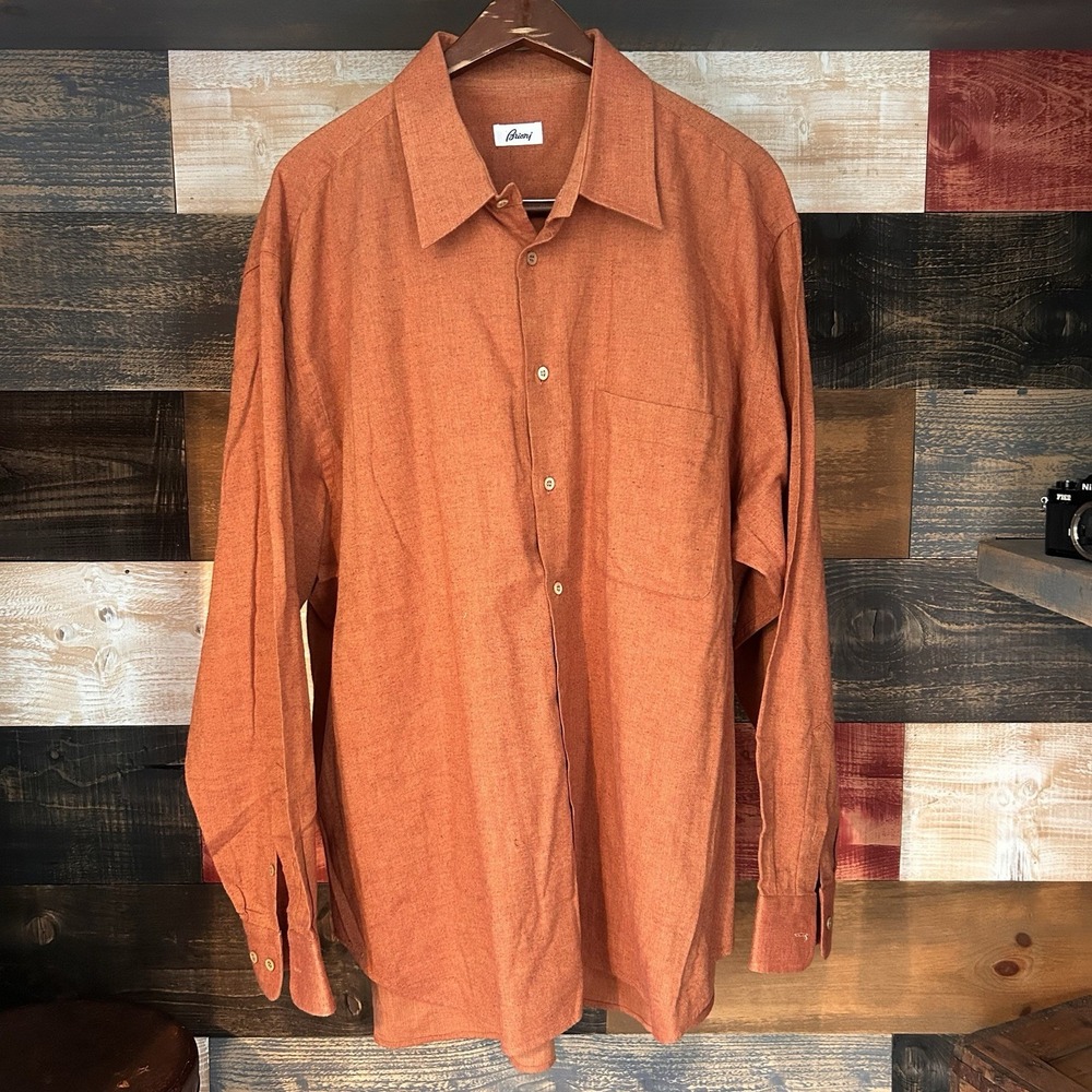Brioni Neiman Marcus Dress Shirt XXL Rust Orange Italy Herringbone Cotton